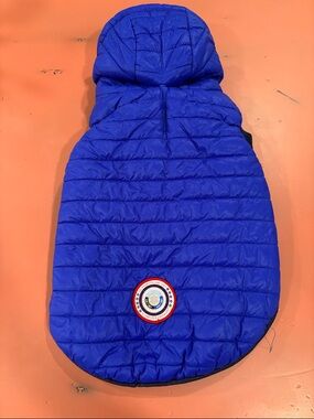 Insulated Blue Quilted Hooded Dog Coat with Reflective Patch